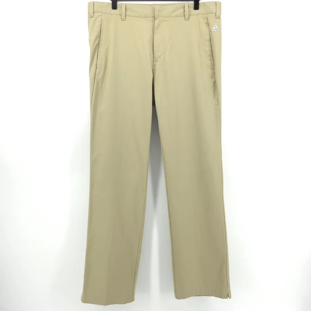 Adidas Mens‎ Golf Pants 35x32 Khaki Tan 3-Stripe Performance Trousers